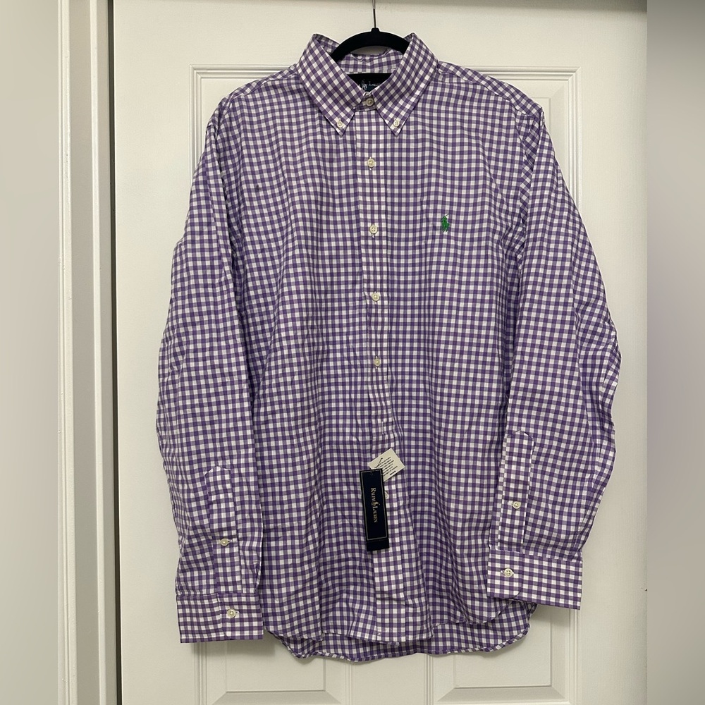 Ralph Lauren Polo logo Purple Checkered Button Down Shirt NWT